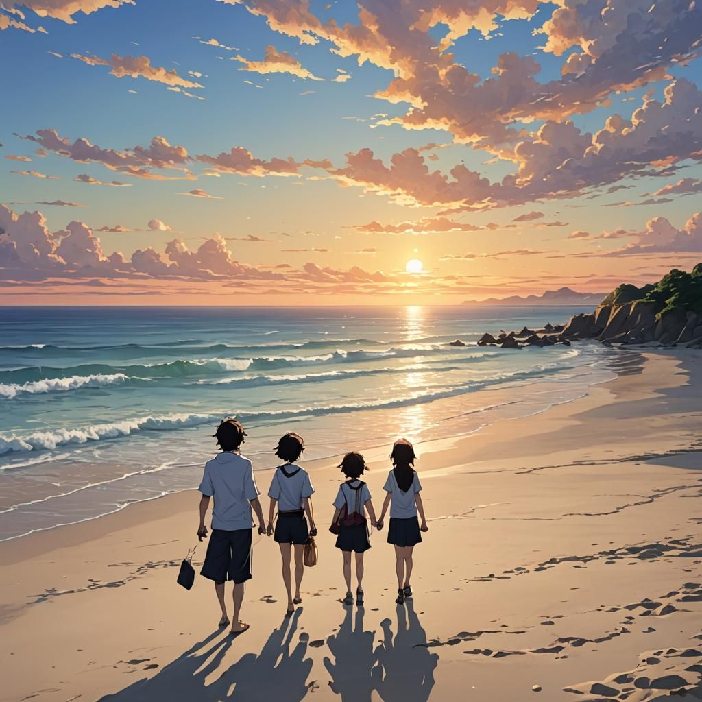 Anime Beach Sunrise: Japanese Manga Art