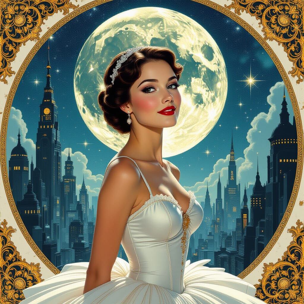 Ballerina in Android Metropolis: Pin-Up Art Style