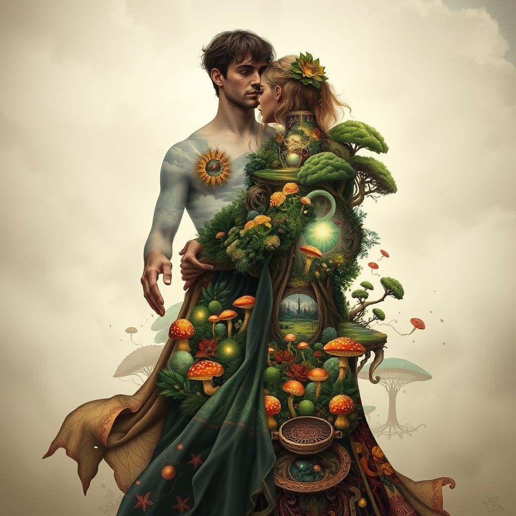 Dreamlike Figures in Ethereal Fantasy Landscape