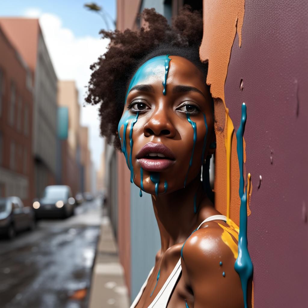 Dramatic 3D Rendering of Woman Emerging From Wall