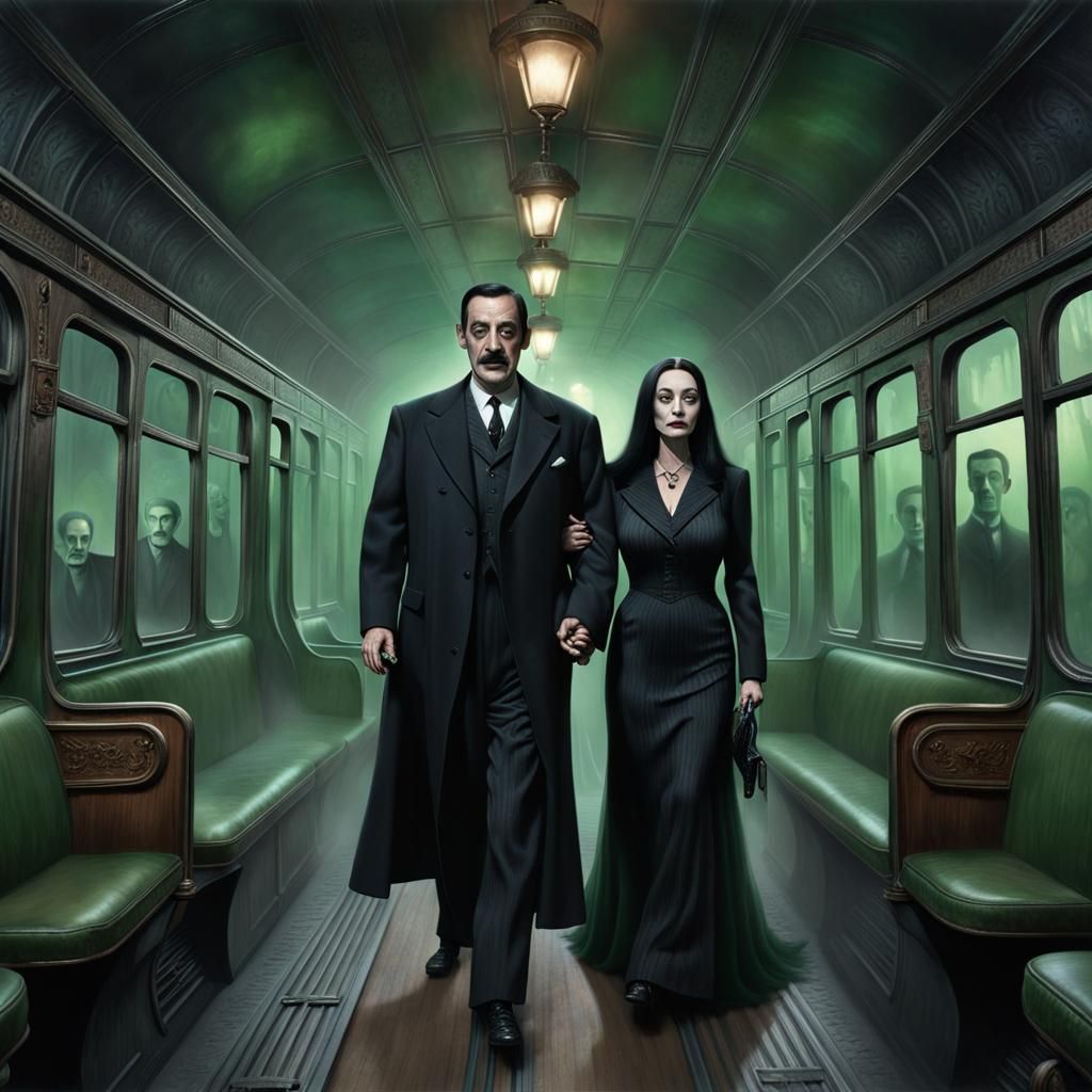 Morticia and Gomez Addams Ghost Train Portrait