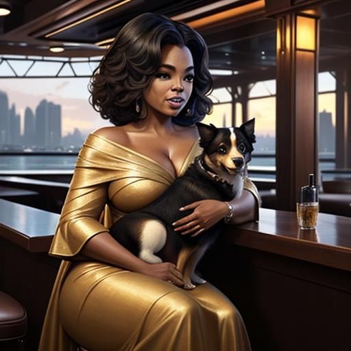 Sepia Portrait of Woman with Puppy in Lounge