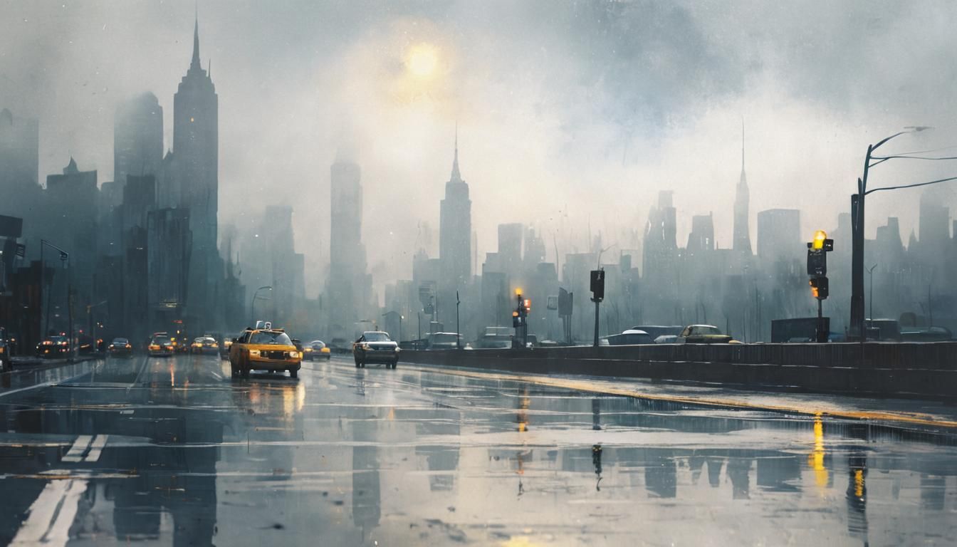 Neo-Noir: Yellow Cab in Dreamy Futuristic City