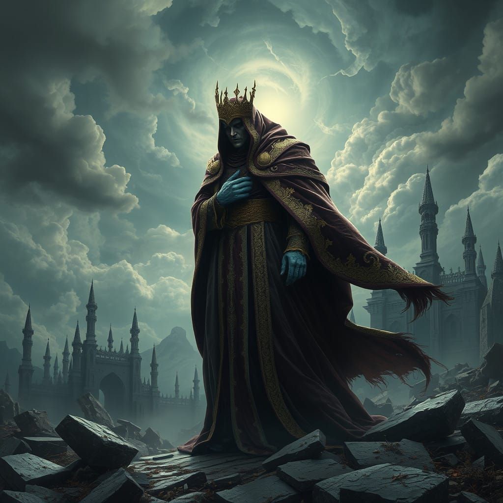 Regal Figure in Eerie Twilight Realm