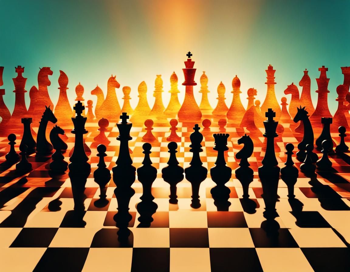 Crowd Silhouettes Forming Chess Pieces in Golden Hour