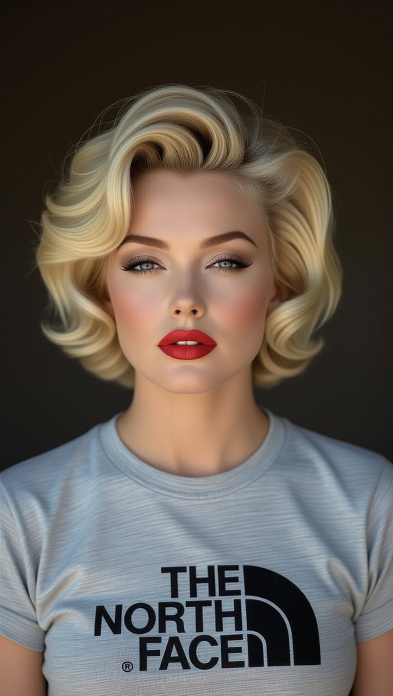 Vintage Glamour Icon Wears North Face in Moody Close-Up