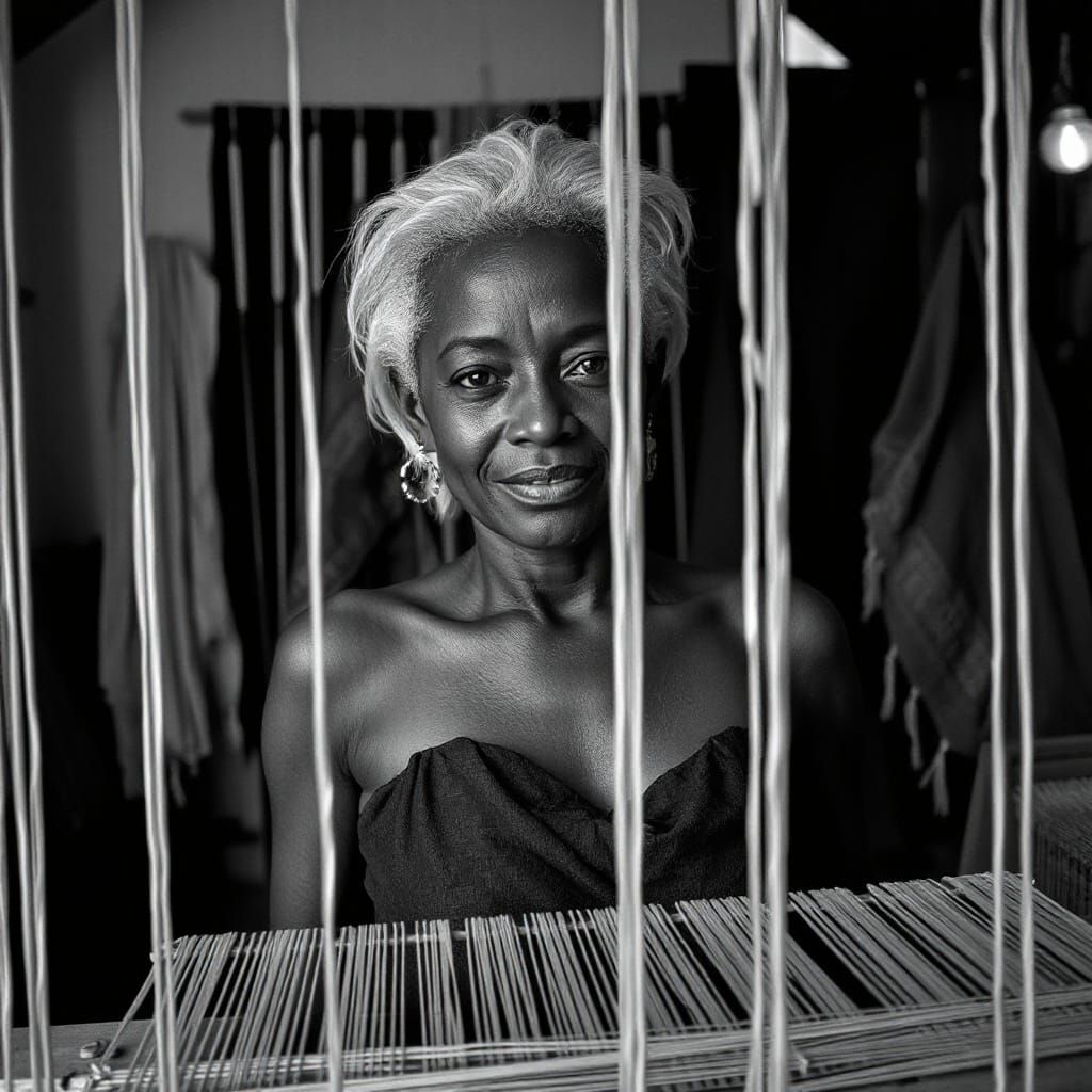 Bare-Chested Woman Behind Loom: Photo-Realism