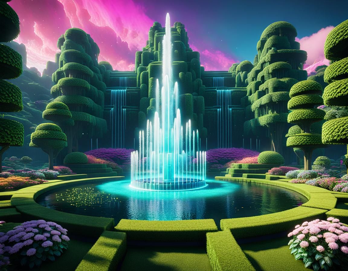 Retro Sci-Fi Crystal City with Fountains