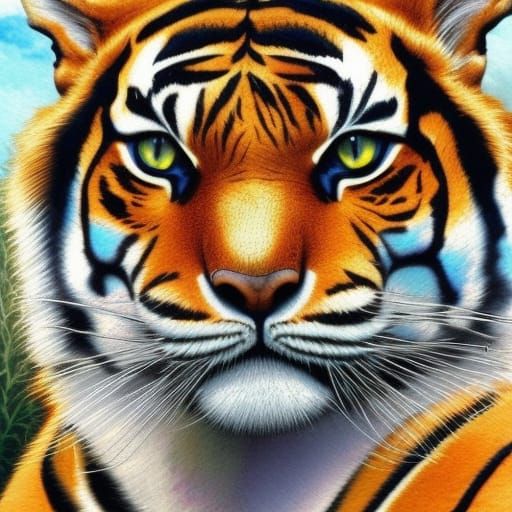 Playful White Tigress in Comic Book Art Style