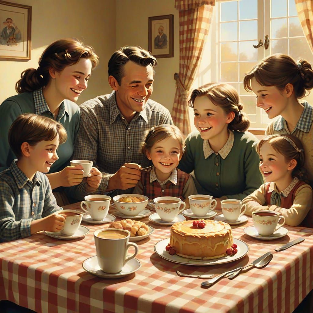 Warm Family Gathering in Cozy Gingham Setting
