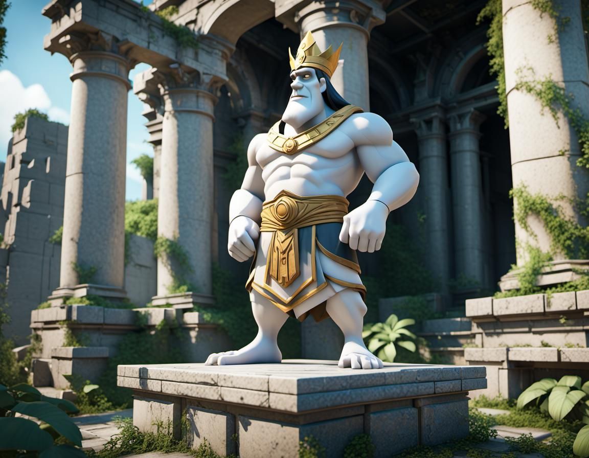 Kronk as Marble Statue in Overgrown Ruins