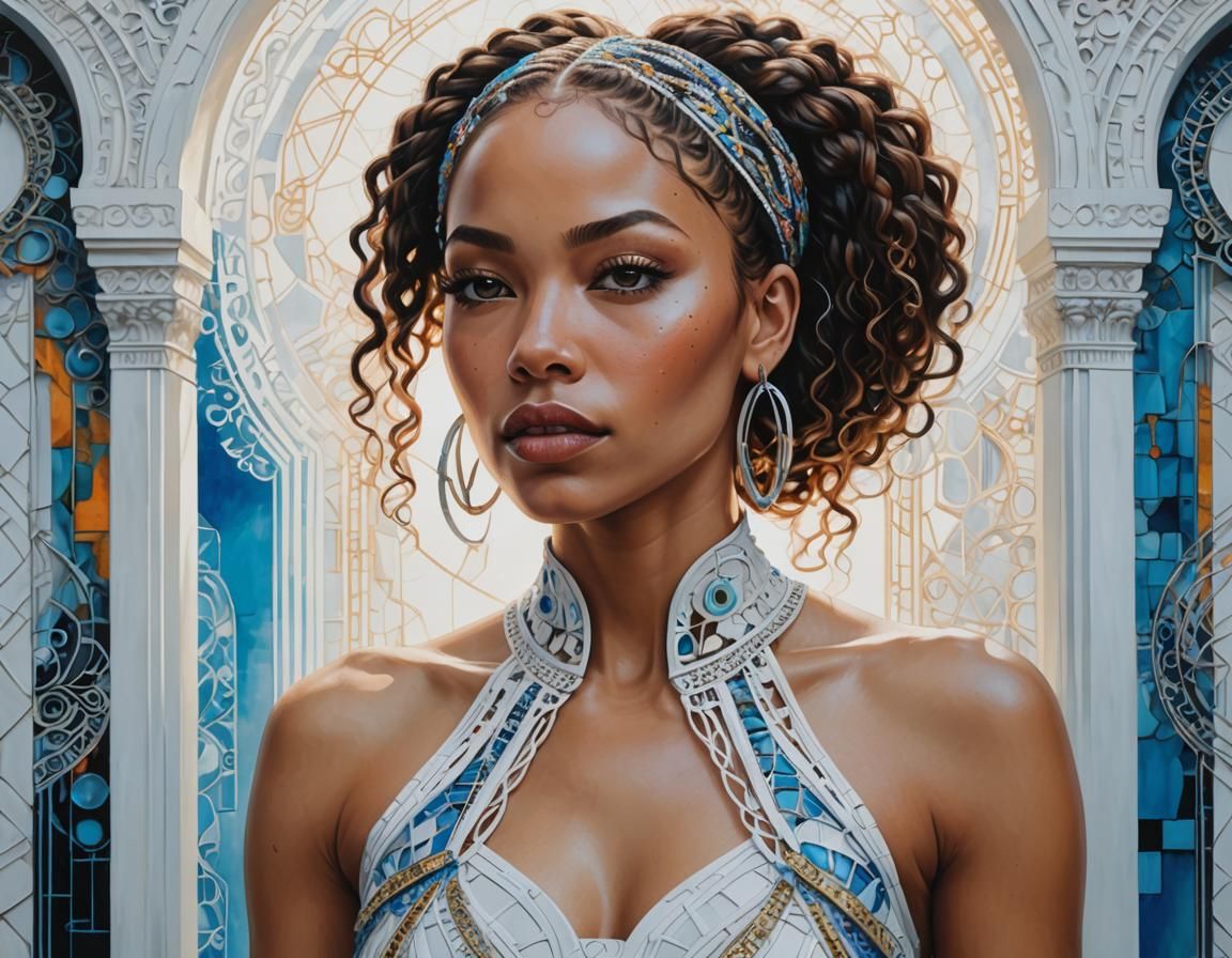 A beautiful mulatto Princess standing with a white architect...