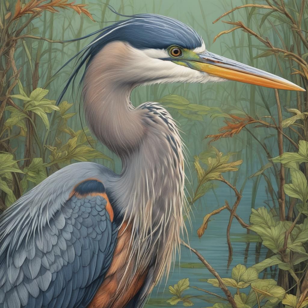 Detailed Great Blue Heron Portrait in Vibrant Color