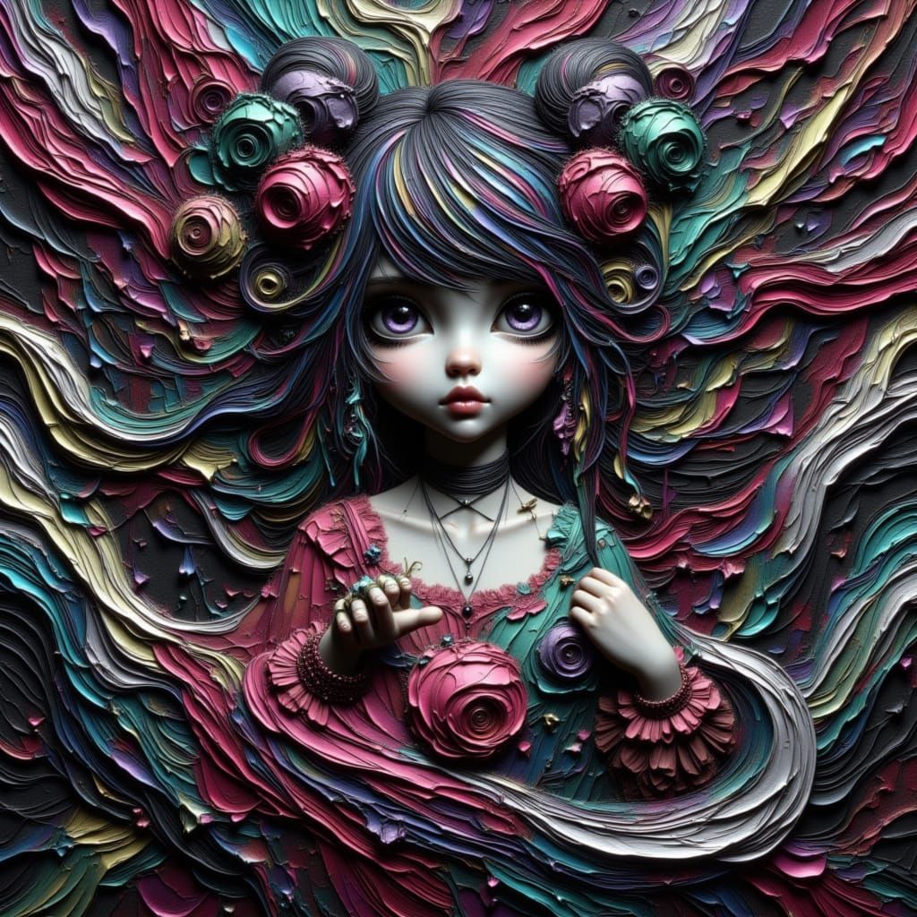 80s Anime Woman in Rage with Fractured Zentangle Patterns