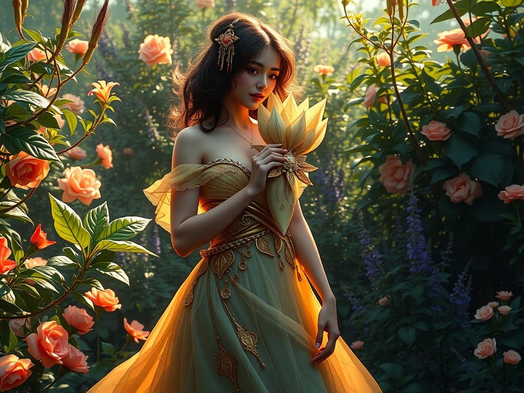 Enchanting Women in Vibrant Garden Scene