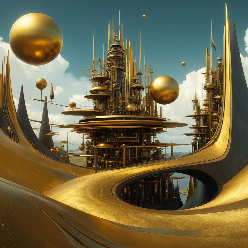Abstract Golden Cycles: Detailed Matte Painting