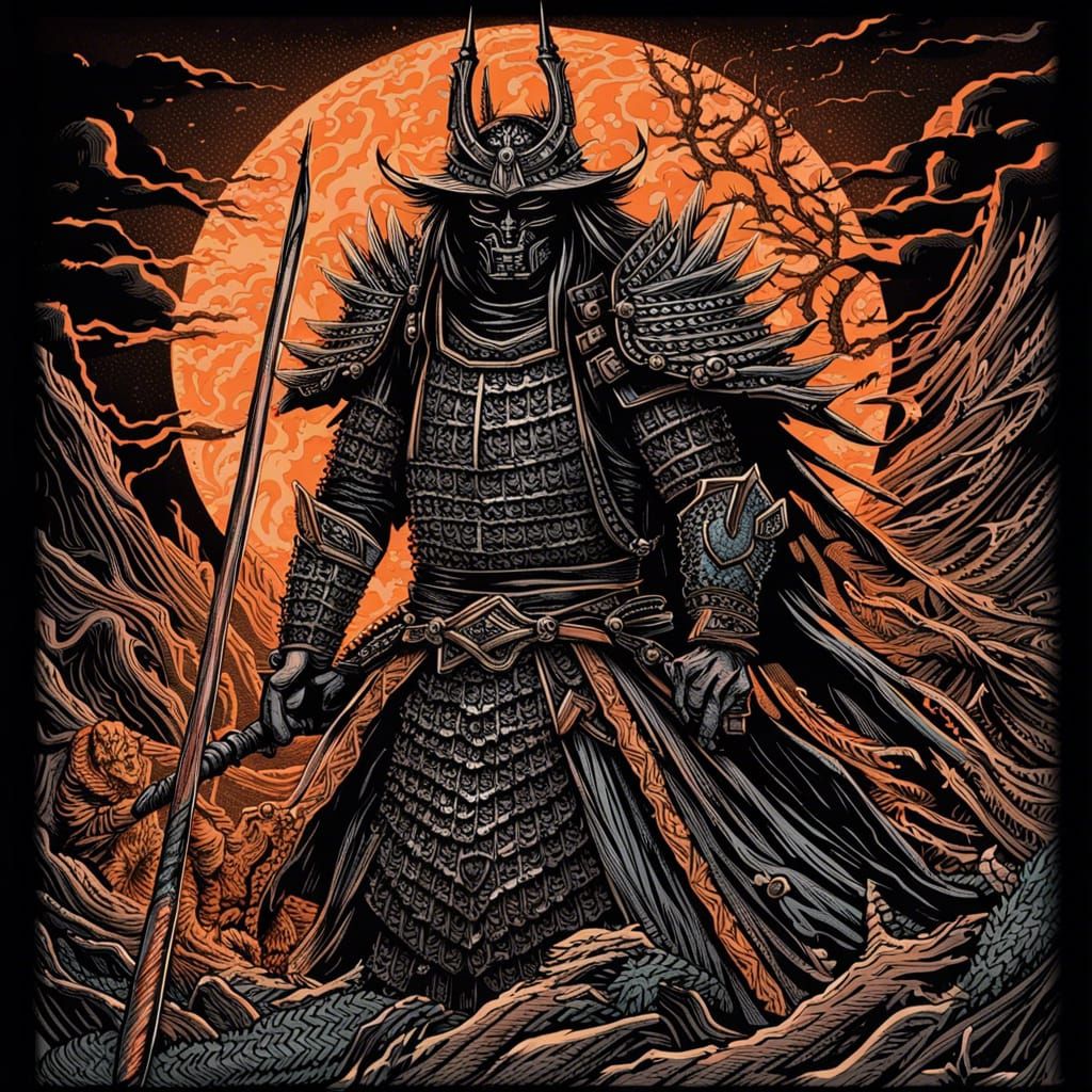 Samurai Sauron Wood Block Print