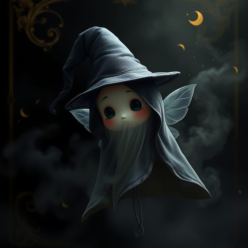 Whimsical Baby Ghost in Witch Hat