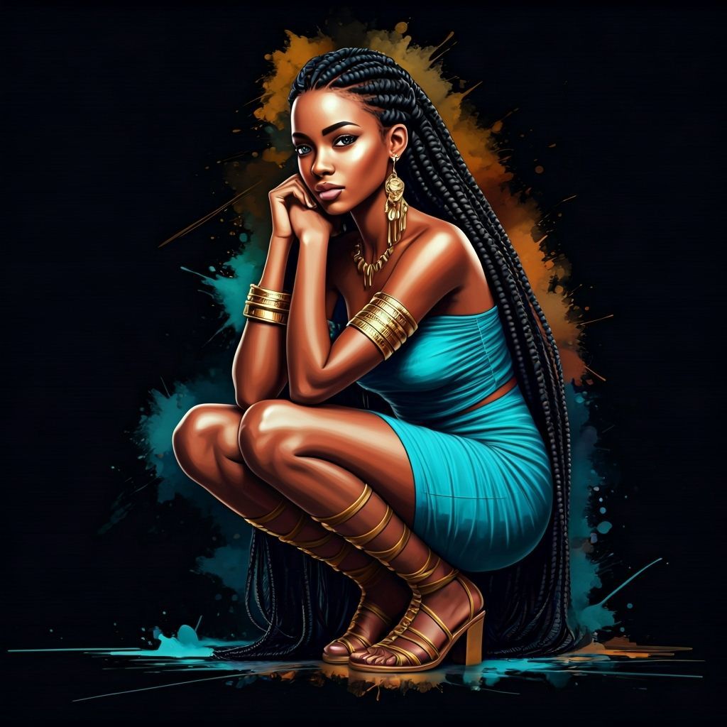 Stylish Woman in Blue Dress: Graffiti Art Illustration