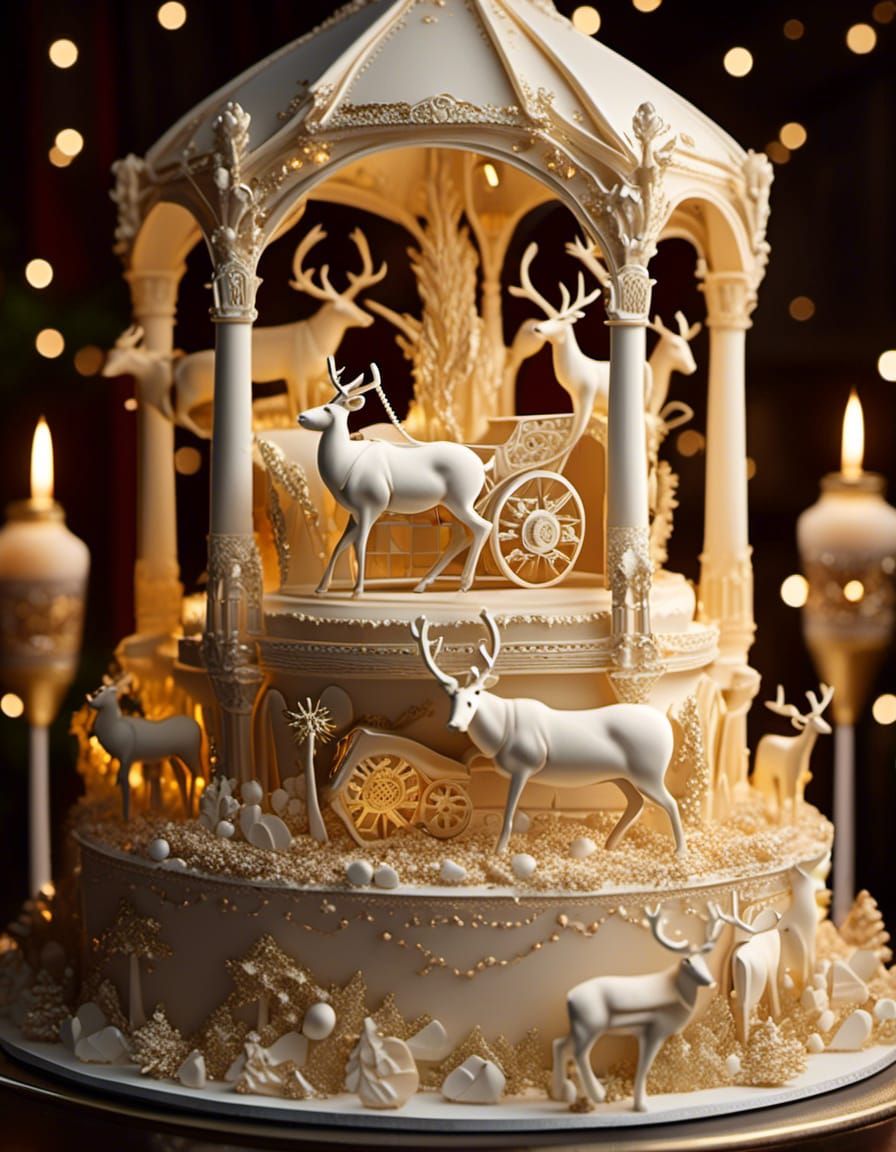 Detailed Cream Cake Sculpture of Santa's Nativity