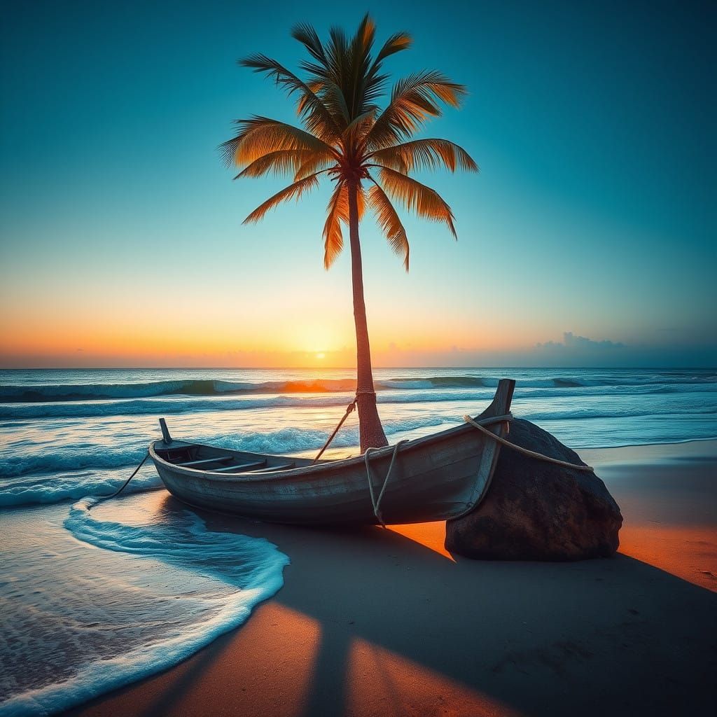 Serene Sunset Beach Landscape in Warm Golden Light