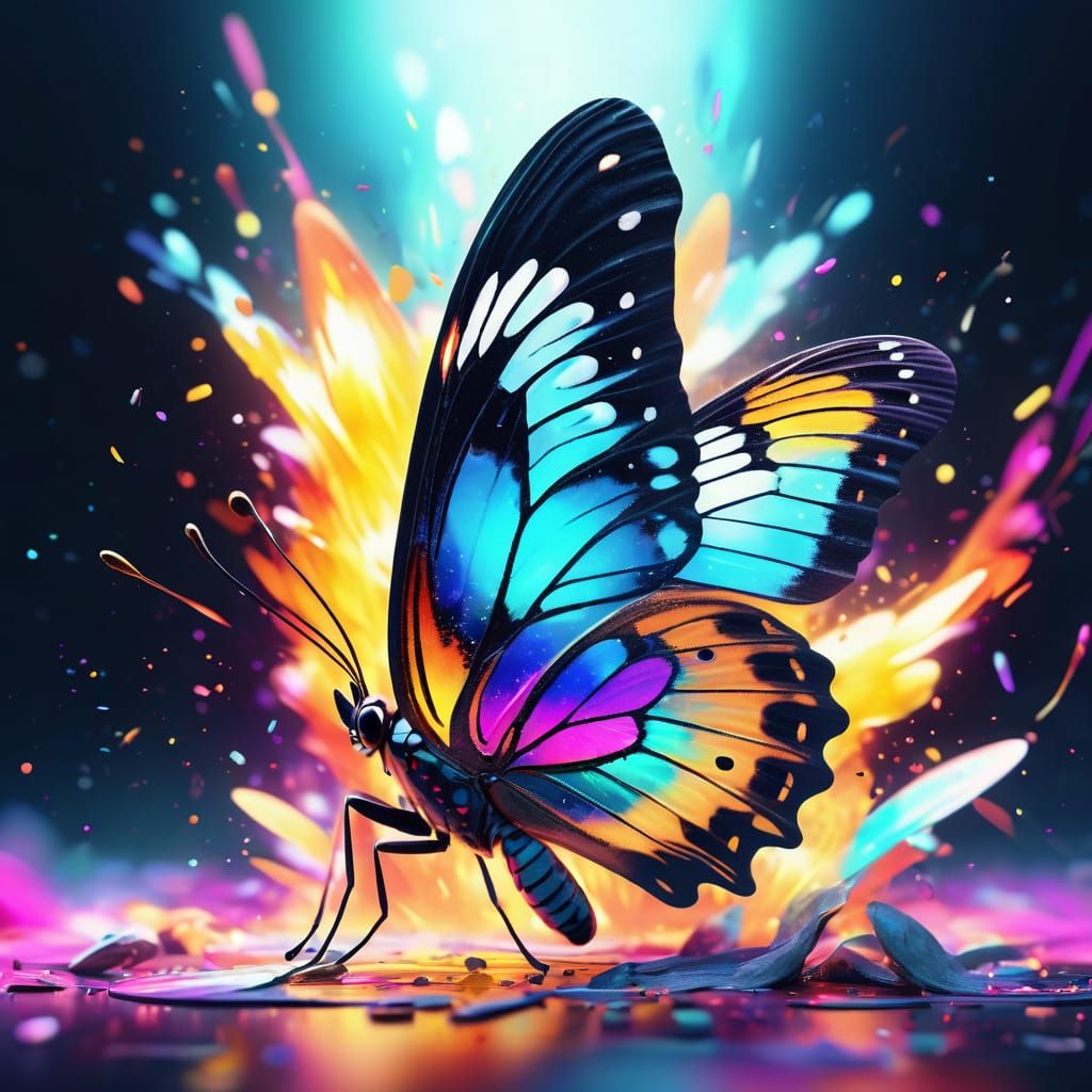 Neon Butterfly Emerging: Vivid Digital Art