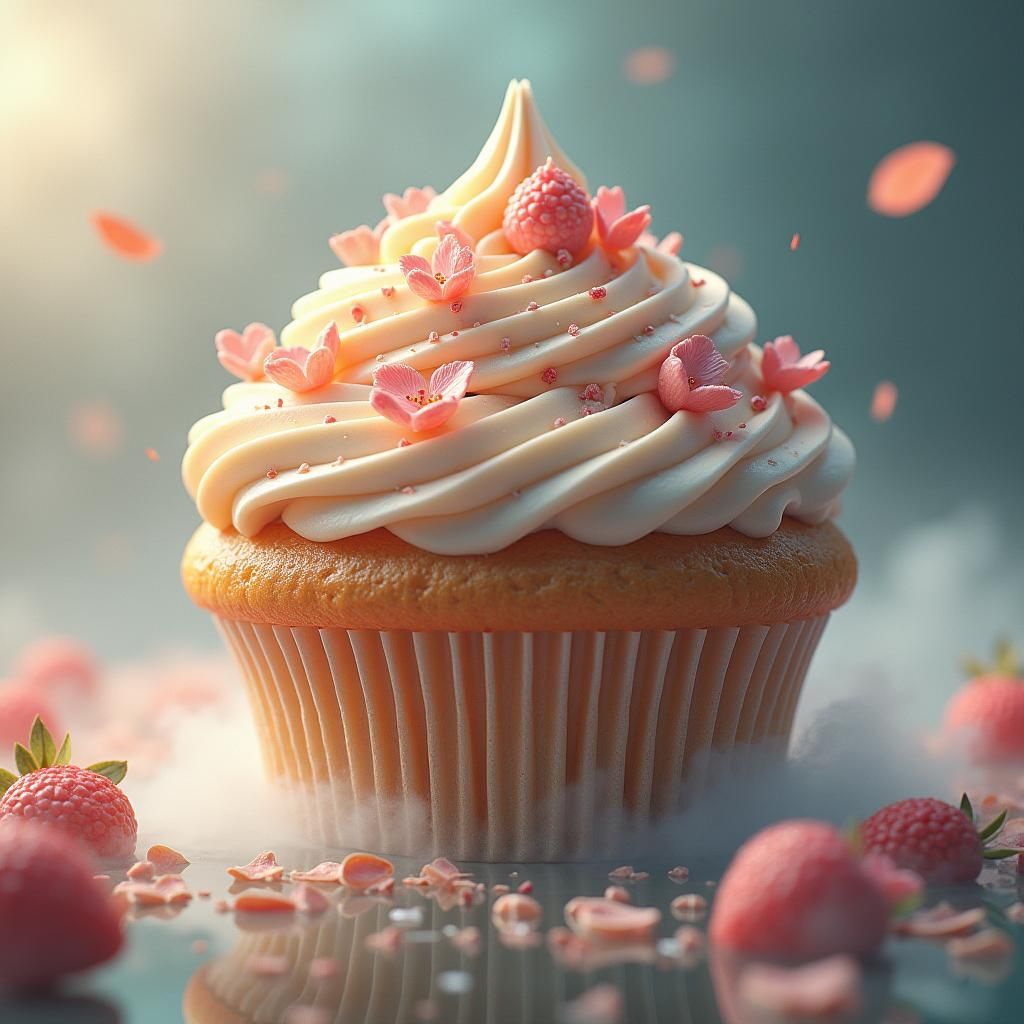 Majestic Cupcake in Dreamlike Fantasy Realm