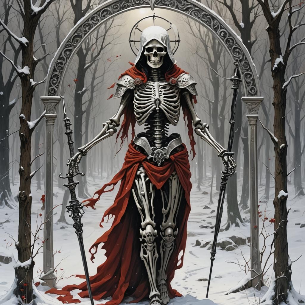 Themis Tarot Card with Skeleton and Mirror
