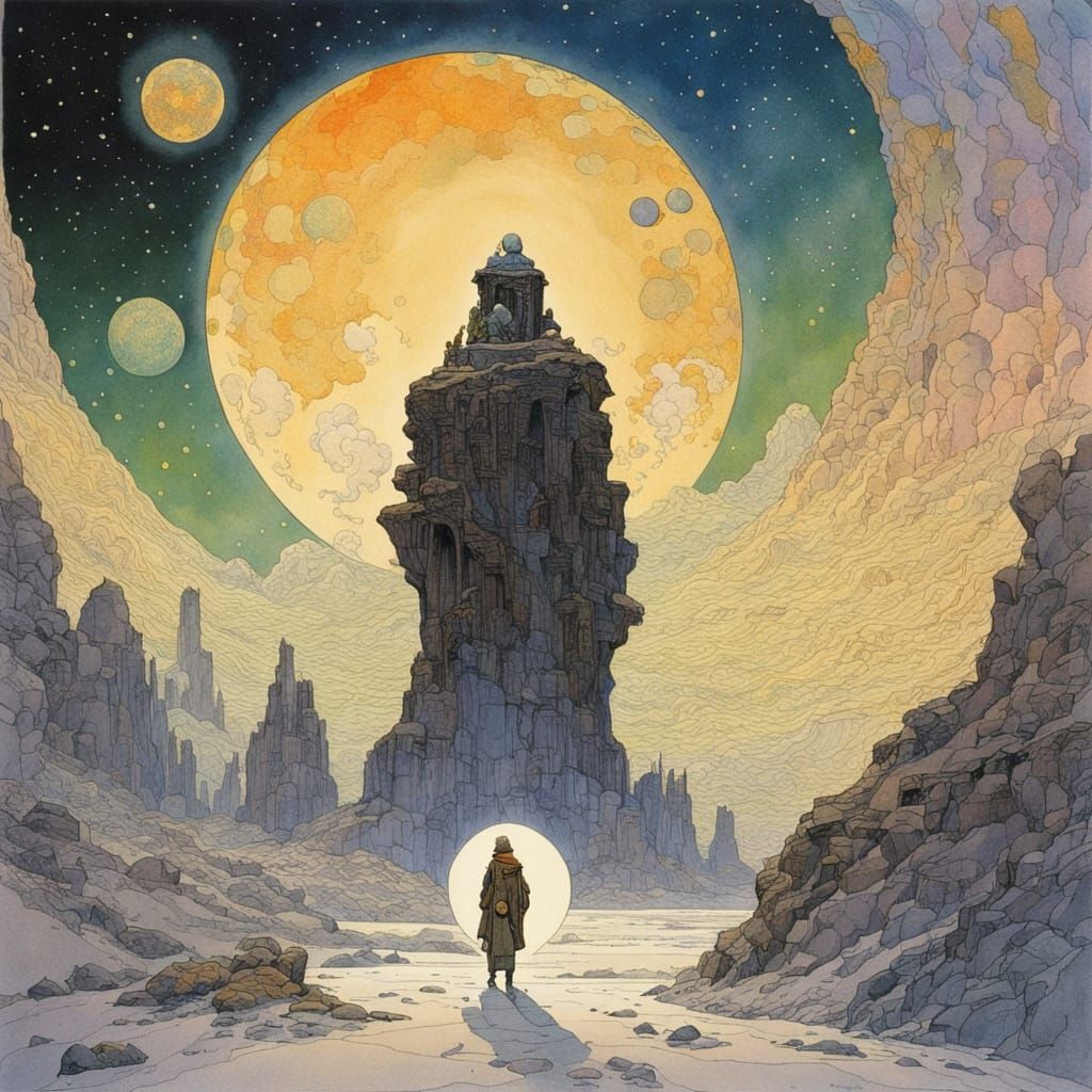 Ethereal Deity in Intergalactic Moonscape, Moebius Style