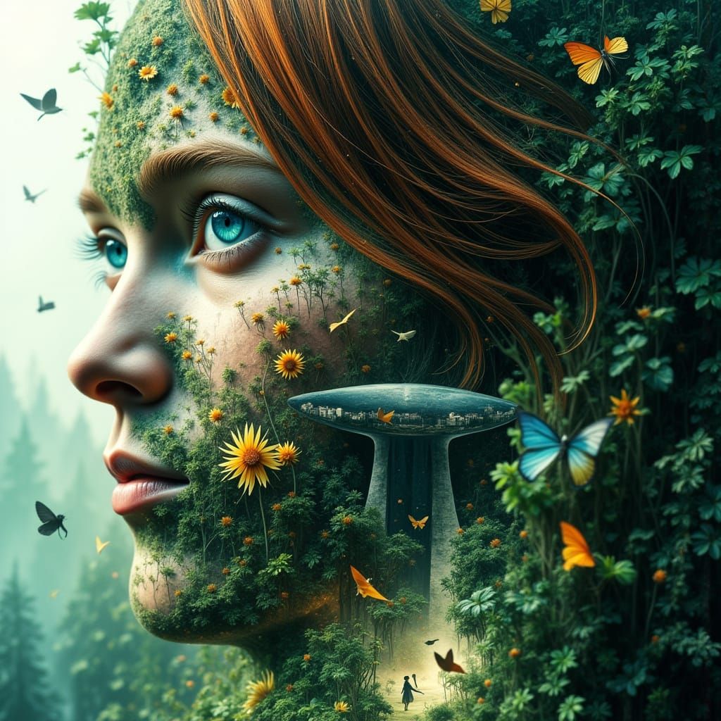 Fantastical Jungle Exploration by Young Girl in Splash Scree...