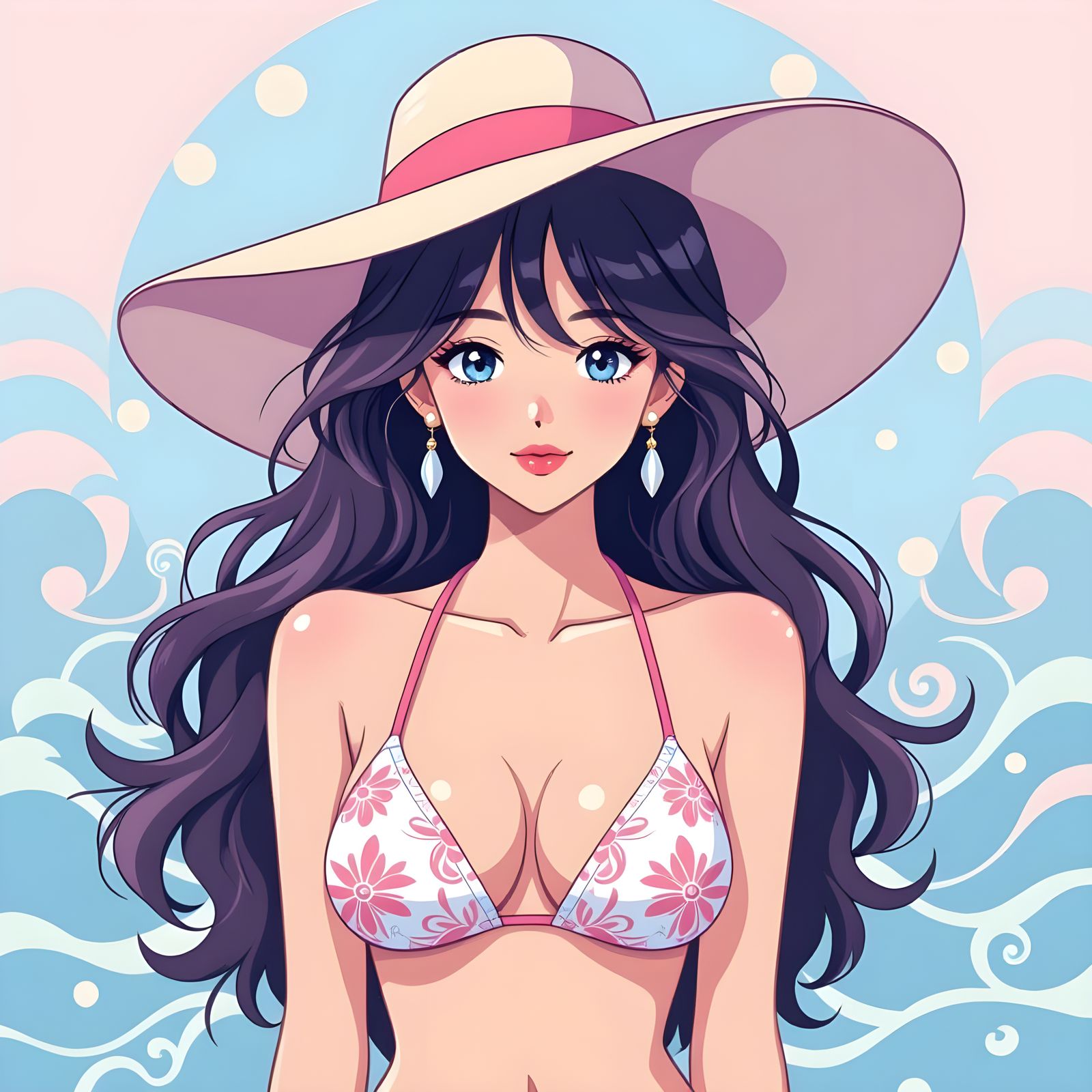80s Anime Style Woman in Romantic Winter Bikini