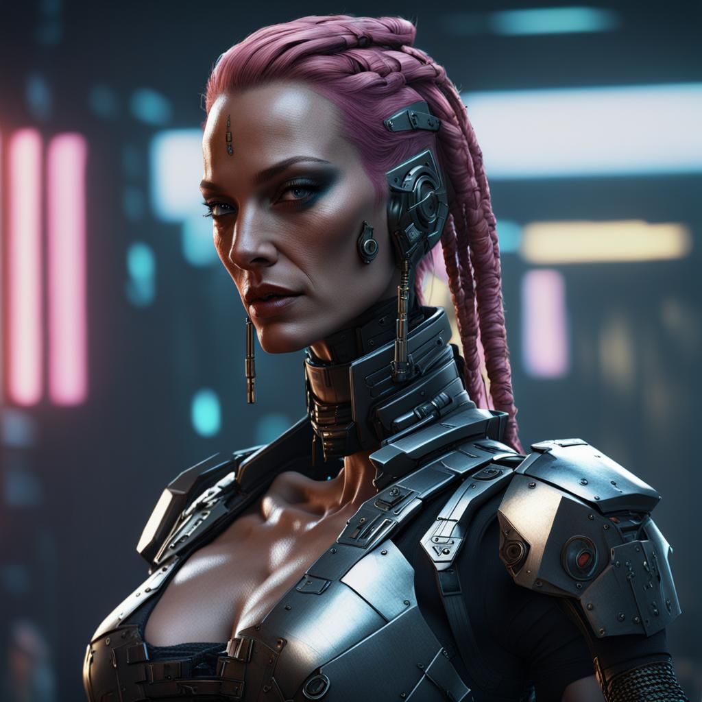 Cyberpunk Warrior Princess with 3D Shading