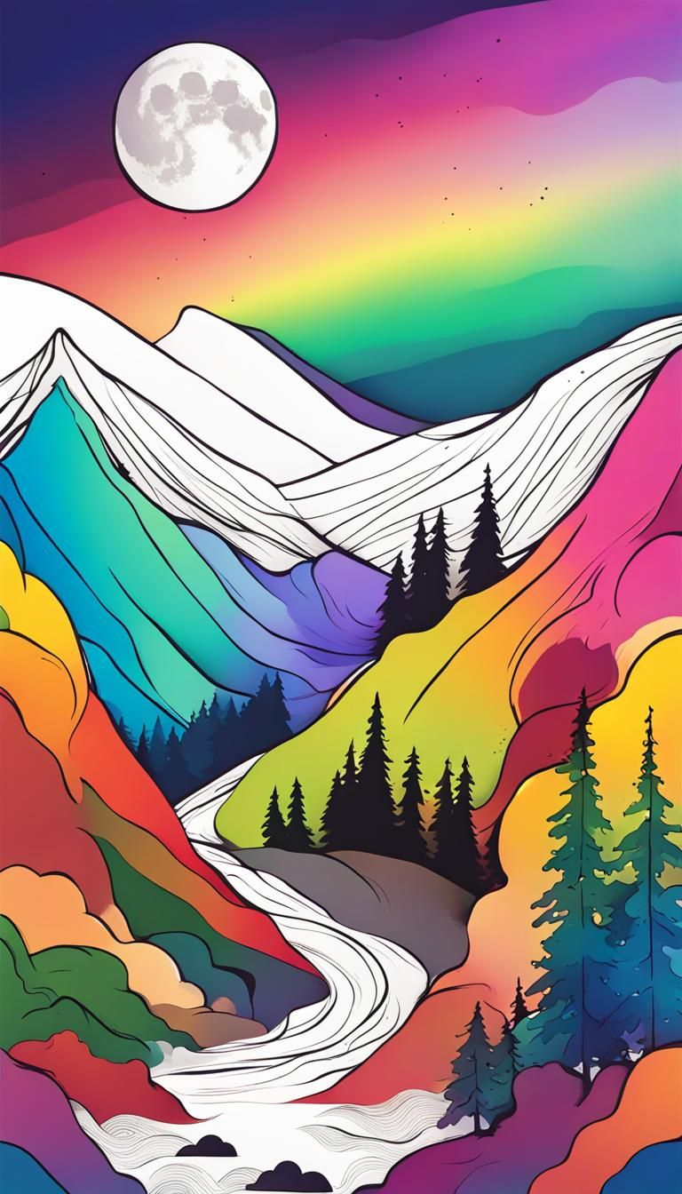 Minimalist Mountain Phone Wallpaper with Rainbow Moon