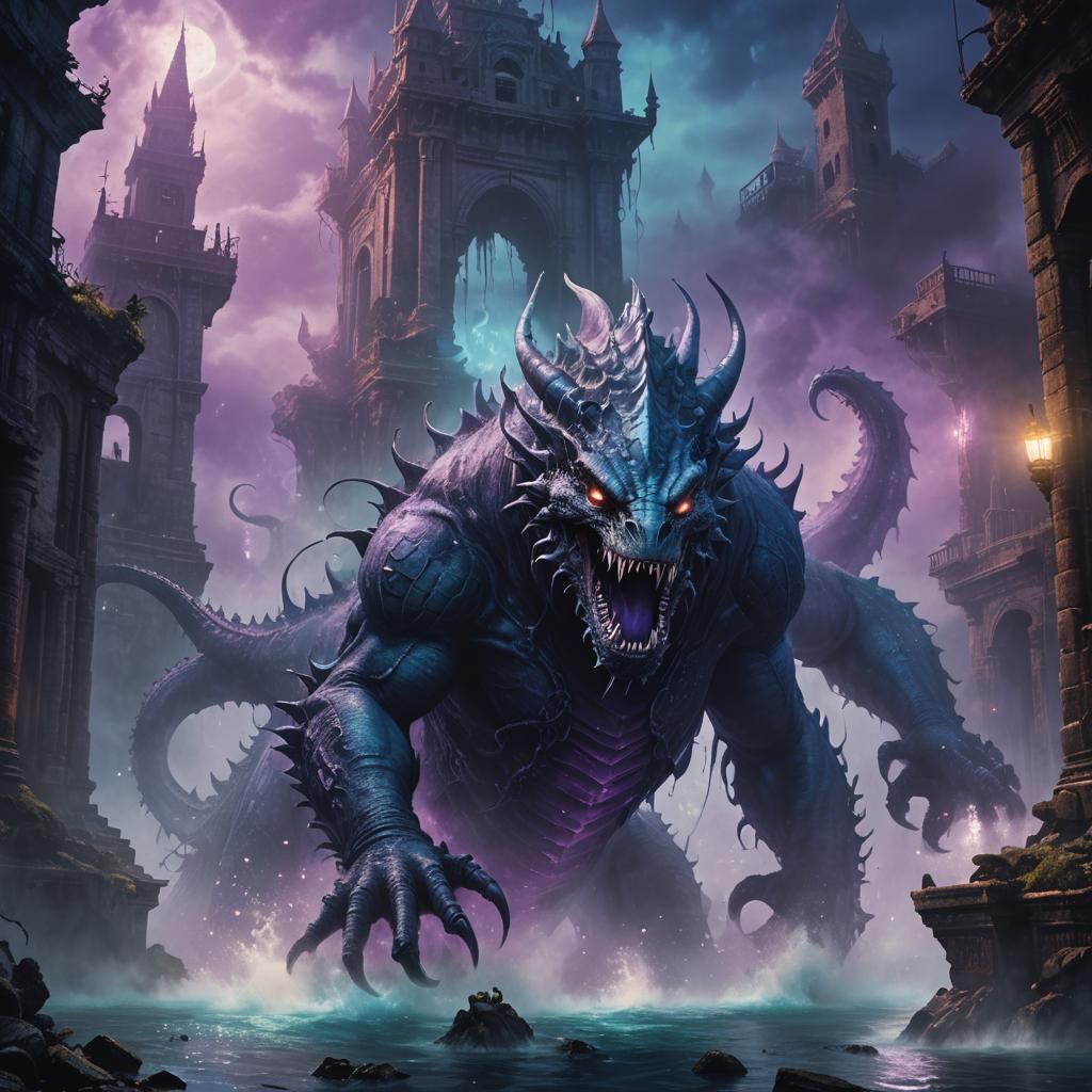 Majestic Sea Monster Emerges from Underwater City