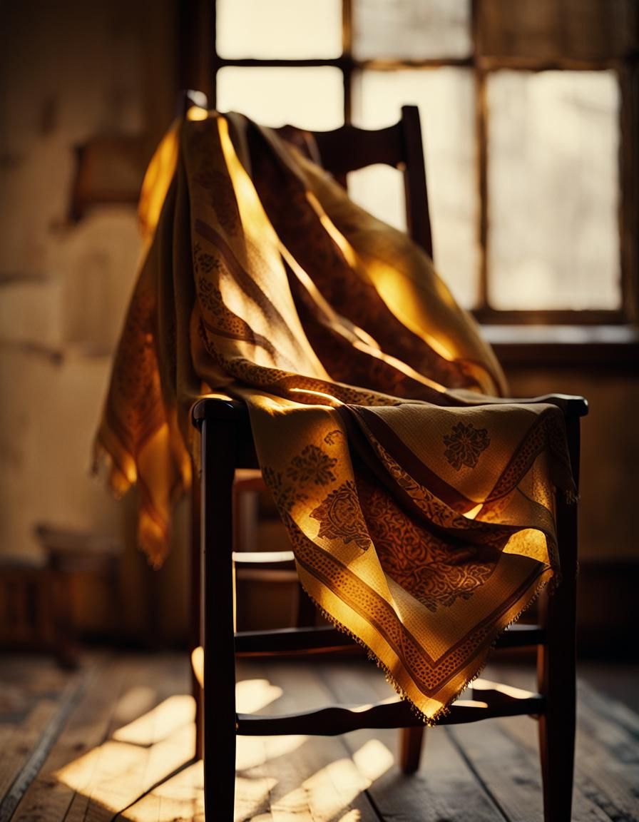 Brown and Yellow Silk Scarf in Golden Light