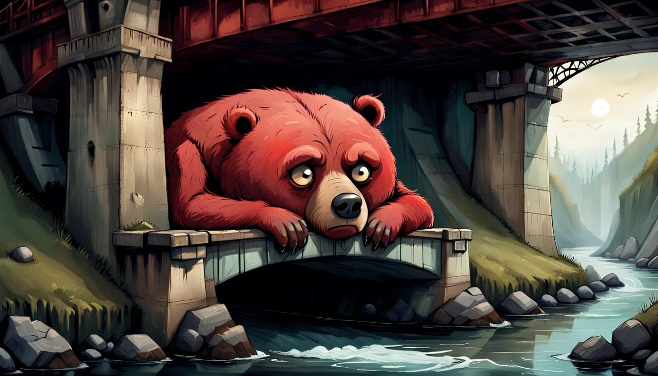 Surreal Storybook Bear Caught in Discontent
