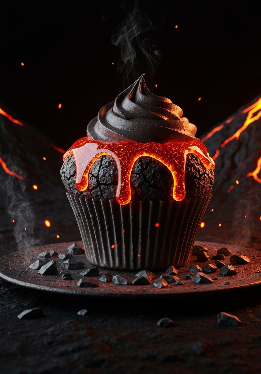 Volcanic Lava Cupcake on Obsidian Plate
