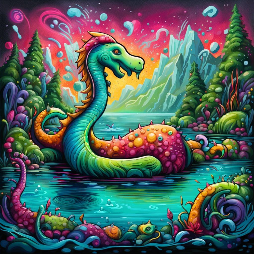 Whimsical Nessie in Graffiti Art Style