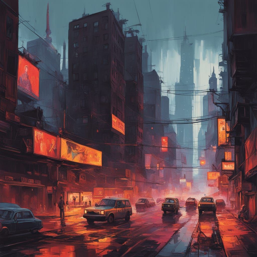 Vibrant Cityscape in Expressionist Style