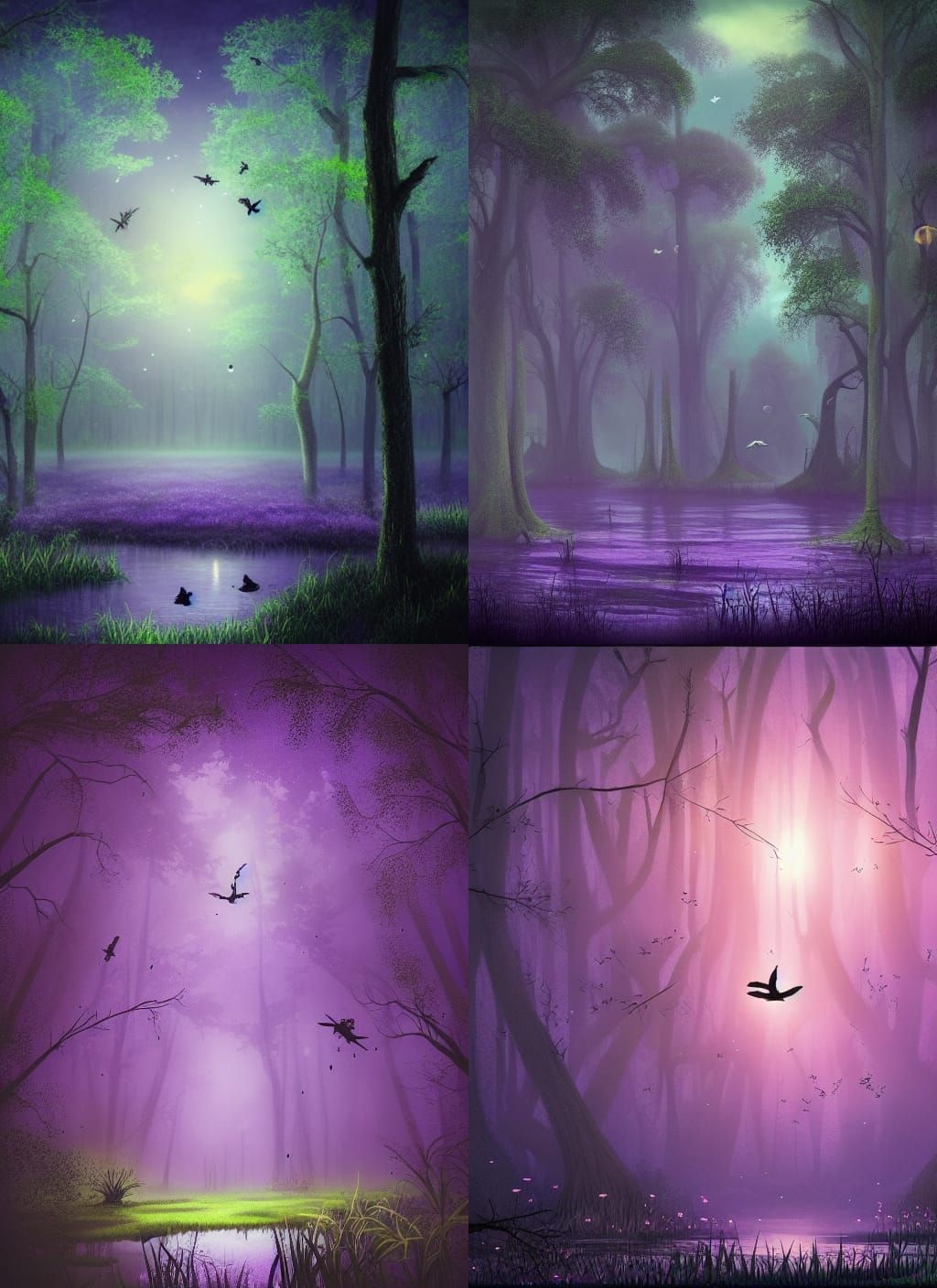 Enchanting Purple Firefly Swamp: Matte Painting