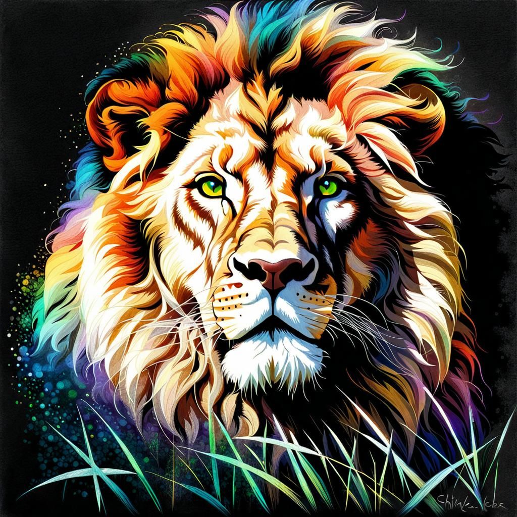 Majestic Lion Chalk Drawing on Blackboard