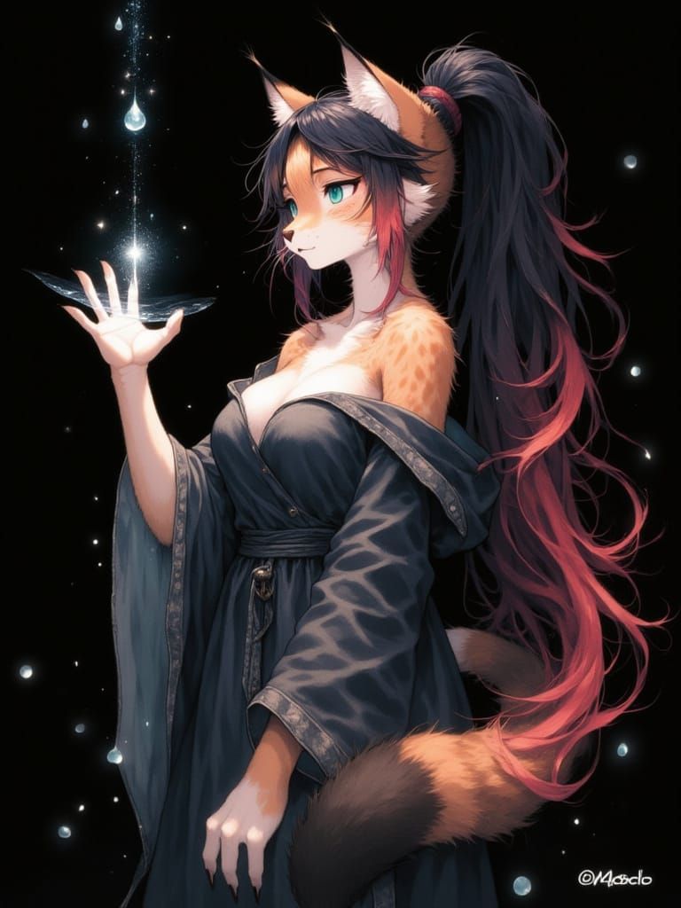 Abstract Lynx Conjuring Water Galleon in Watercolour Style