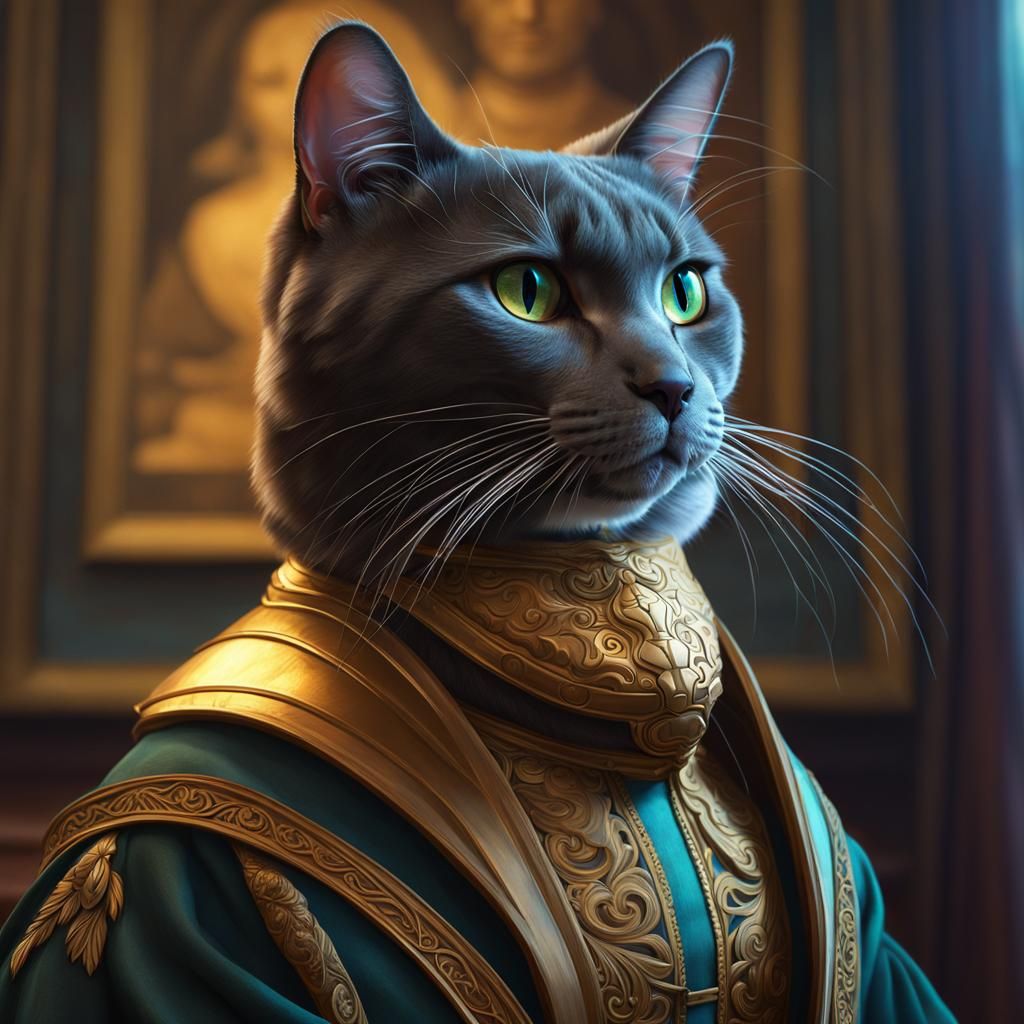 Turtle Cat as Mona Lisa: Detailed Portrait