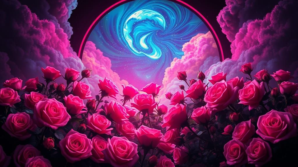 Bioluminescent Rose Garden in Marvel Comic Style