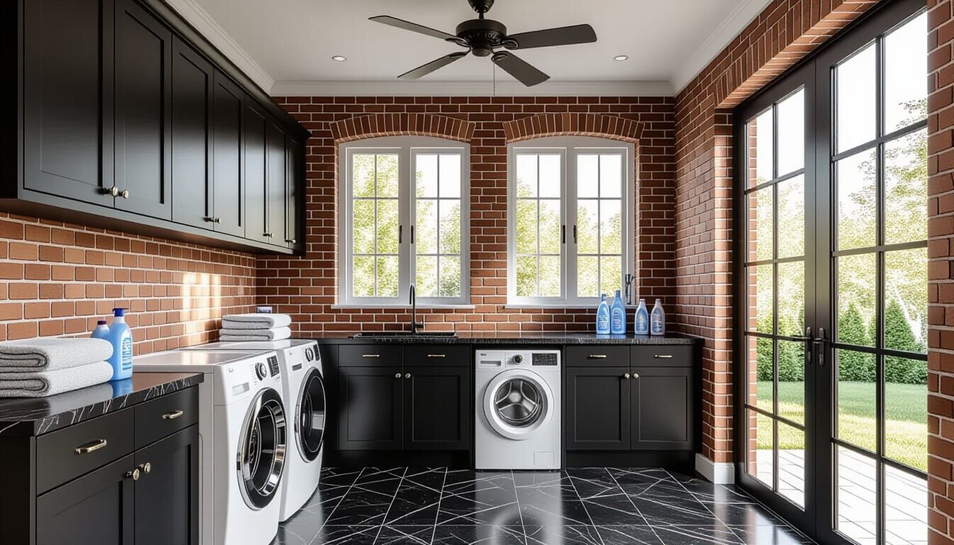 Vibrant Victorian Laundry Room with Glass Wall