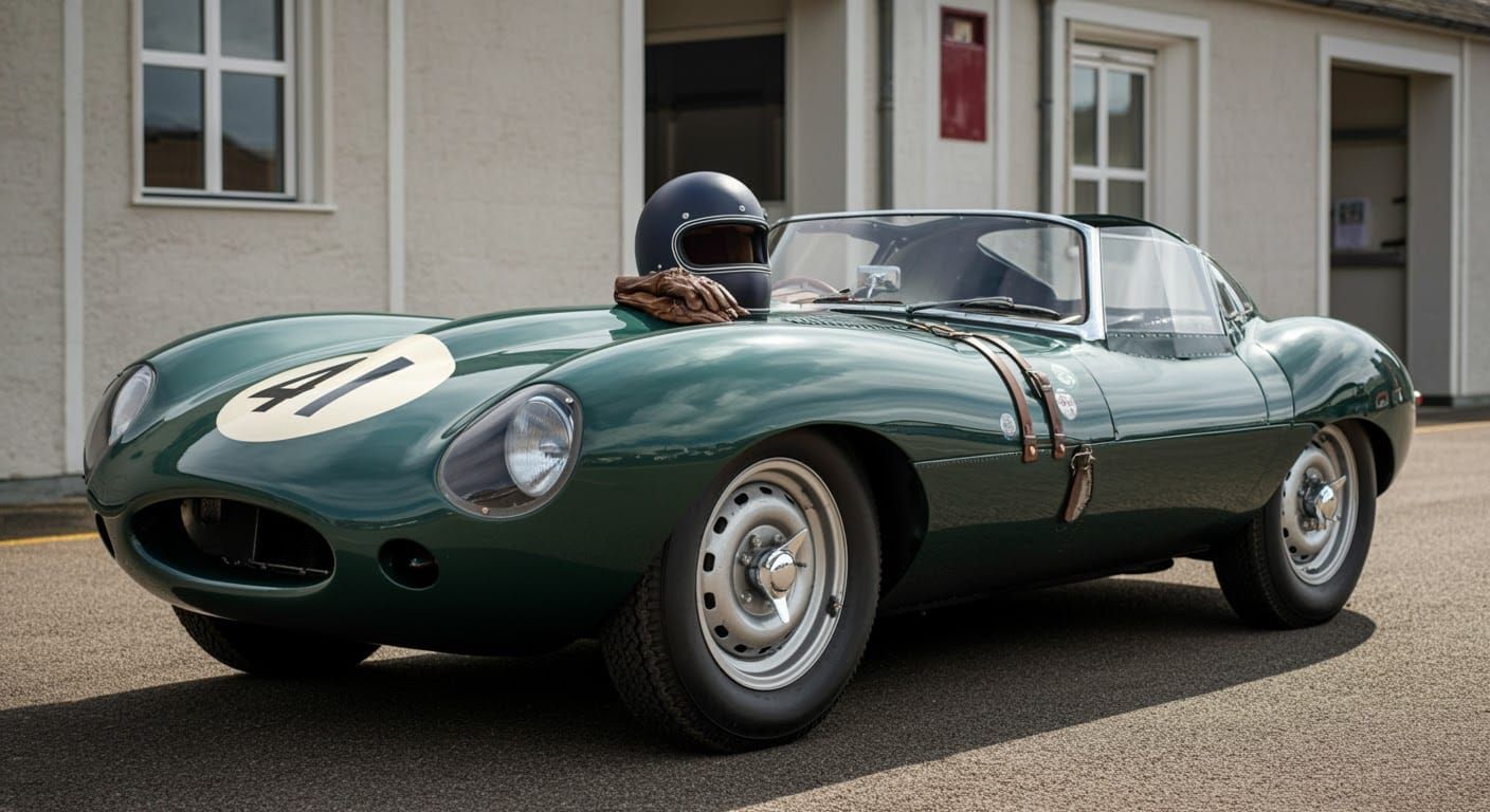 1958 Jaguar D-Type in Vintage Racing Paddock
