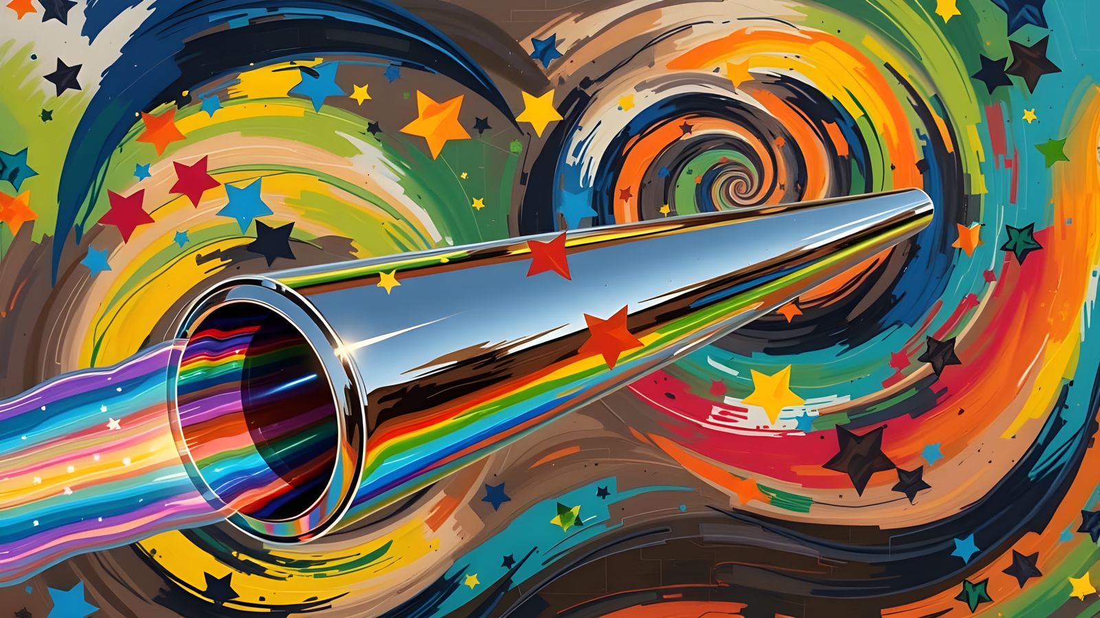 Sleek Rainbow Cylinder with Cosmic Oil Paint Vortex