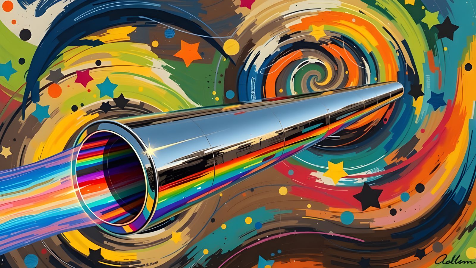 Sleek Rainbow Cylinder with Cosmic Vortex