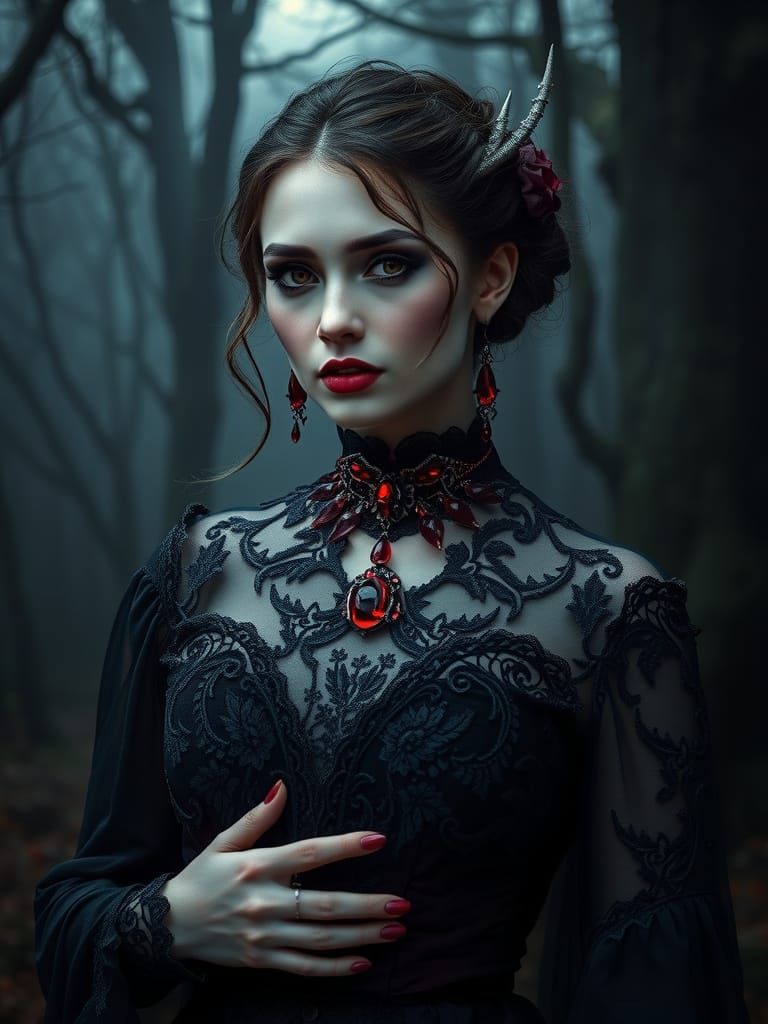 Ethereal Vampire in Dark, Mystical Forest