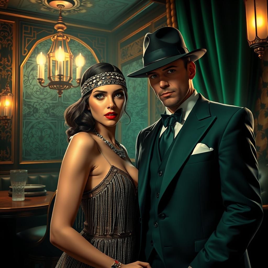1920s Speakeasy Scene with Flapper and Gangster